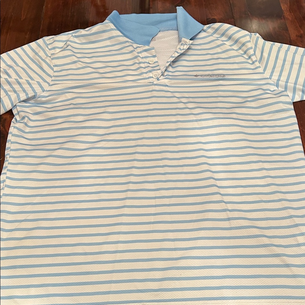 Columbia Men's Light Blue and White Polo Shirt